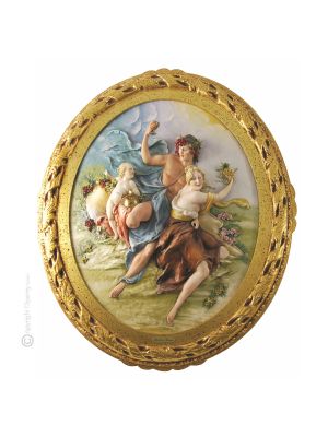 BACO Y ARIANNE Cuadro en bajorrelieve de porcelana Capodimonte hecho a mano Made in Italy