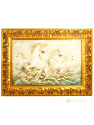 CABALLOS CORRIENDO Cuadro en bajorrelieve Porcelana de Capodimonte Hecho en Italia