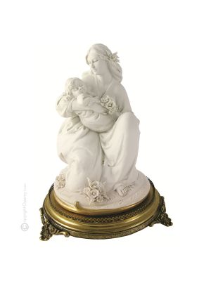 MADRE CON NIÑO Estatuilla de figura de porcelana Capodimonte hecha a mano en Italia