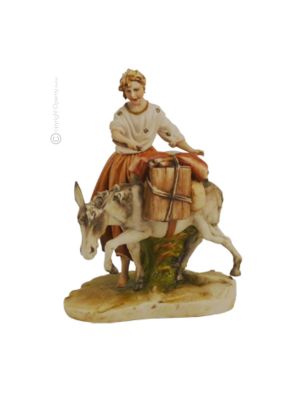 PASTOR CON BURRO Estatua figura de porcelana Capodimonte hecha a mano en Italia