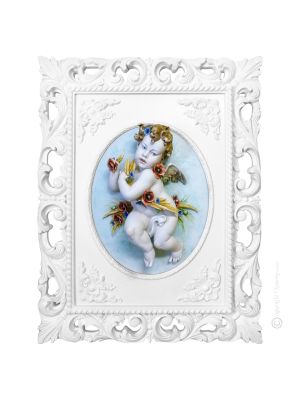 CHERUB DE VERANO Cuadro en bajorrelieve Porcelana de Capodimonte Made in Italy