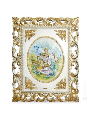 JARDÍN ENCANTADO Cuadro en bajorrelieve Porcelana de Capodimonte Hecho en Italia