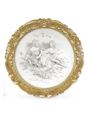 CITA EN EL CÉSPED Cuadro en bajorrelieve Porcelana de Capodimonte Made in Italy