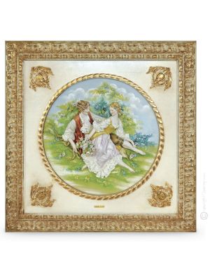 CITA EN EL CÉSPED Cuadro en bajorrelieve Porcelana de Capodimonte Made in Italy