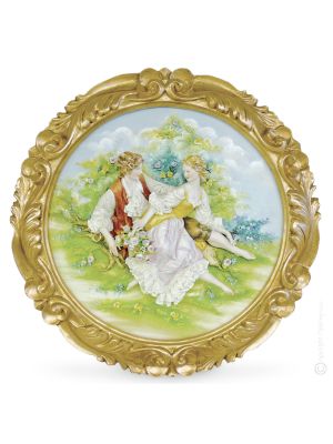 CITA EN EL CÉSPED Cuadro en bajorrelieve Porcelana de Capodimonte Made in Italy