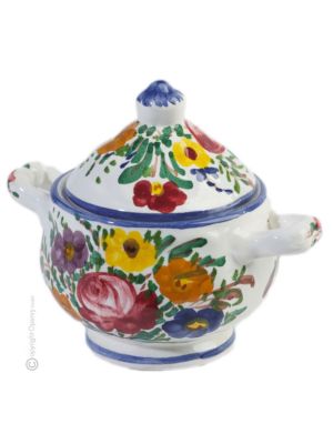 AZUCARERO FIORACCIO POLICROMO Azucarero con tapa de cerámica Castelli hecho a mano auténtico Abruzzo Made in Italy