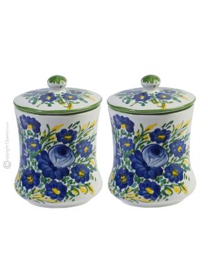 FIORACCIO JARS juego de 2 tarros con tapa en auténtica cerámica Castelli hecha a mano Abruzzo Made in Italy