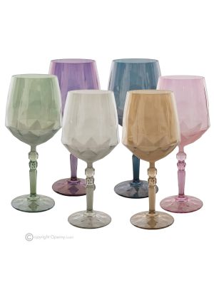 ALKIMIA Juego de 6 auténticos vasos de agua con pie pintados a mano en cristal de calidad superior.