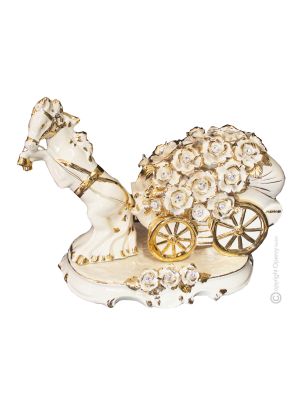 CABALLO Centro de mesa artístico de cerámica estilo barroco con detalle en oro de 24k Made in Italy