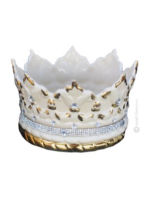 CRORONA Centro de mesa artístico de cerámica estilo barroco con detalle en oro de 24k Made in Italy