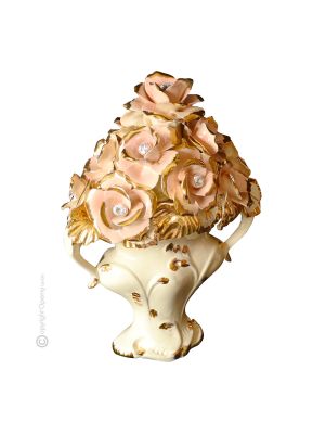 ROSAS Centro de mesa artístico de cerámica estilo barroco con detalle en oro de 24k Made in Italy