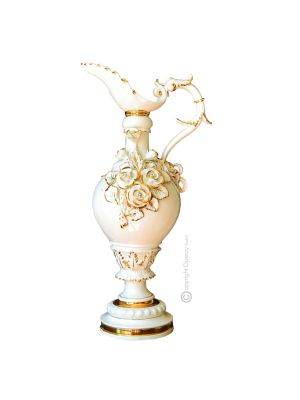 HERMOSO AMPHORA Jarrón artístico de cerámica estilo barroco con detalle en oro de 24k Made in Italy