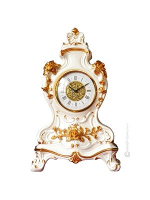 RELOJ DE MESA Cerámica artística estilo barroco con detalle en oro de 24k Hecho en Italia