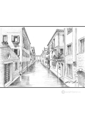 CALLE BERGAMI S.CROCE - VENECIA Dibujo a lápiz sobre cartón moderno Made in Italy 