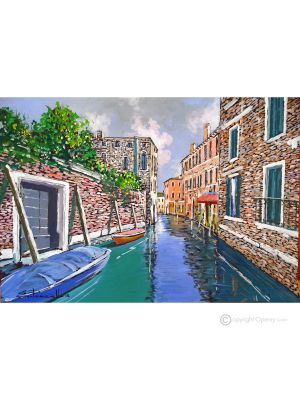 CANAL DE VENECIA Pintura acrílica moderna sobre lienzo Made in Italy 