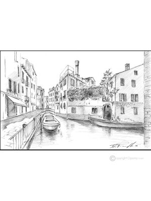 COLLE DELL'ANGELO CANNAREGIO - VENECIA Dibujo a lápiz sobre cartón moderno Made in Italy 