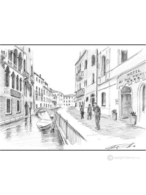 COLLE DELL'ANGELO CANNAREGIO - VENECIA Dibujo a lápiz sobre cartón moderno Made in Italy 