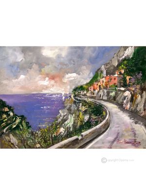 COSTA DE AMALFI Pintura acrílica moderna sobre lienzo Made in Italy 
