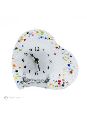 Reloj de sobremesa CORAZÓN, en cristal transparente con gotas, diseño moderno, hecho a mano