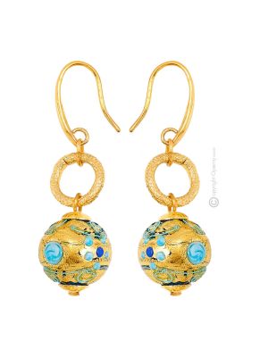 PENDIENTES DE ORO FIORATO bisutería artística cuentas de cristal de Murano con oro de 18 quilates auténtico hecho a mano Made in Italy