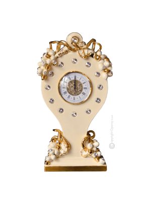 RELOJ DE MESA Cerámica artística estilo barroco con detalle en oro de 24k Made in Italy