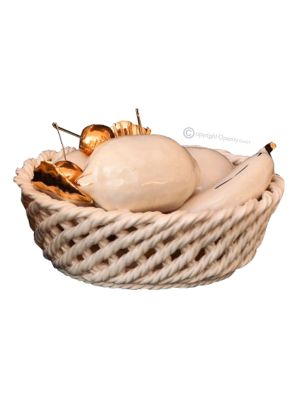 CESTA CON FRUTAS Decoración de mesa centro de mesa cerámica artística estilo barroco color oro 24k cristales Swarovski 