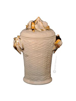 BOTE CON TAPA Centro de mesa artístico de cerámica estilo barroco, color oro 24k