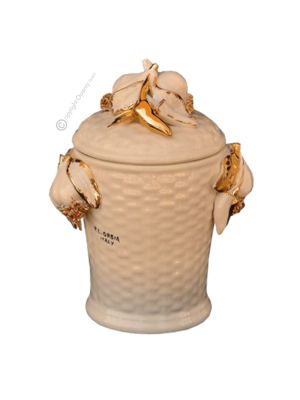 BOTE CON TAPA Centro de mesa artístico de cerámica estilo barroco, color oro 24k