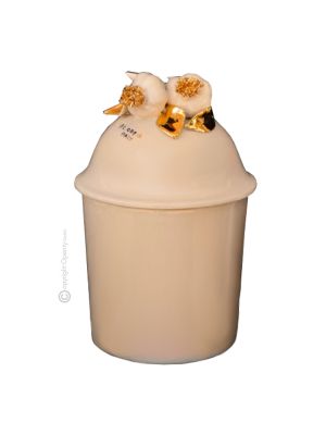 BOTE CON TAPA Centro de mesa artístico de cerámica estilo barroco, color oro 24k