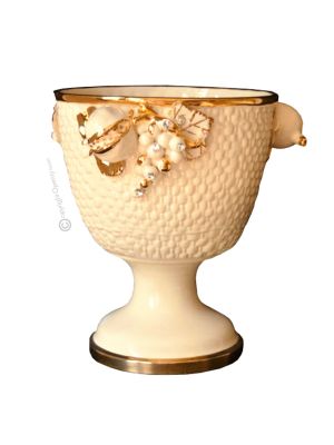 CUP Centro de mesa artístico de cerámica estilo barroco, decoración color oro 24k con cristales Swarovski