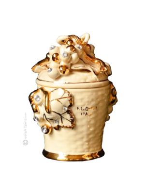 BOTE CON TAPA Decoración de mesa artística de cerámica estilo barroco Color oro 24k Cristales Swarovski