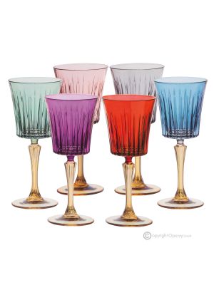 DOMINA Set de 6 auténticos vasos de agua con pie pintados a mano en cristal de calidad superior.