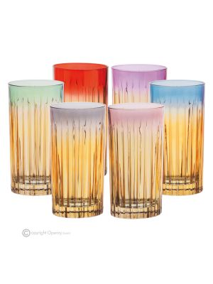 DOMINA Juego de 6 auténticos vasos de bebida modernos pintados a mano en cristal de calidad superior.