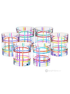 ANYTIME Juego de 6 auténticos vasos modernos pintados a mano en cristal de calidad superior.