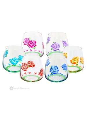 ALIZEE Juego de 6 auténticos vasos modernos pintados a mano en cristal de calidad superior.