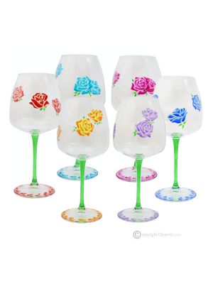 ALIZEE Juego de 6 auténticas copas de vino con pie pintadas a mano en cristal de calidad superior.