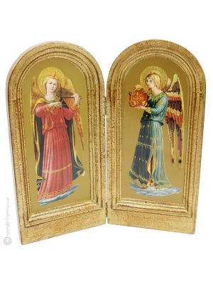 ÁNGELES MÚSICOS icono religioso de madera decorado con estampado de músicos en pan de oro de Beato Angelico