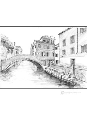 FONDAMENTA S. CATERINA - VENECIA Dibujo a lápiz sobre cartón moderno Made in Italy 