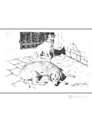 LOS PERROS GUARDIANES Dibujo con bolígrafo sobre lienzo moderno Made in Italy 