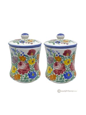 FIORACCIO Lote de 2 tarros en auténtica cerámica artística Castelli, realizados y pintados a mano.