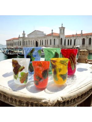 Juego de 6 copas de cristal soplado con incrustaciones realizadas en cristal fusionado, auténtica artesanía de Murano.