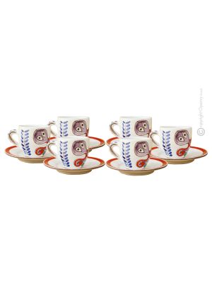 OCTOPUS CUPS juego de 6 tazas de espresso de cerámica hechas a mano con platillos, auténtica Sicilia Made in Italy