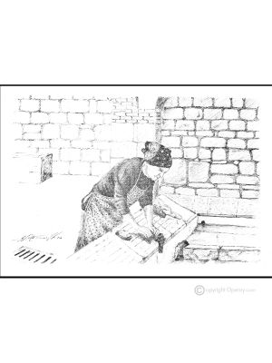 LAVANDERÍA Dibujo con bolígrafo sobre lienzo moderno Made in Italy 