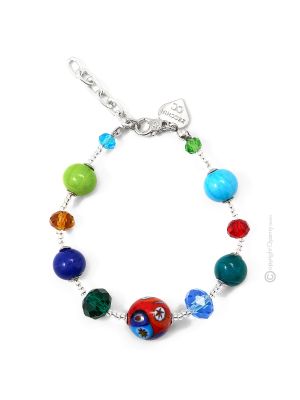 PULSERA MILLEFIORI bisutería artística pulsera de perlas de cristal de Murano con murrina auténtica hecha a mano Made in Italy