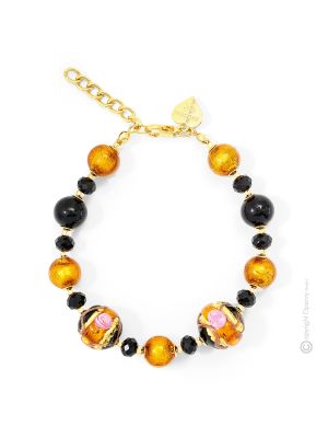 PULSERA DE FLORES bisutería artística pulsera de perlas de cristal de Murano con oro de 18k auténtico hecho a mano Made in Italy