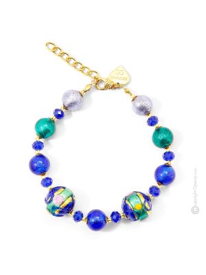 PULSERA DE FLORES bisutería artística pulsera de perlas de cristal de Murano con oro de 18k auténtico hecho a mano Made in Italy