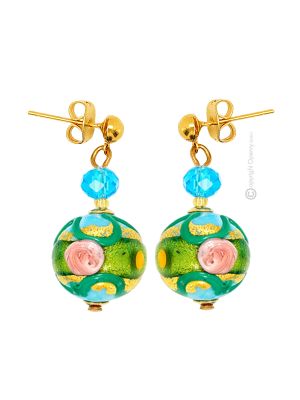 PENDIENTES DE FLORES bisutería artística cuentas de cristal de Murano con oro de 18 quilates auténtico hecho a mano Made in Italy