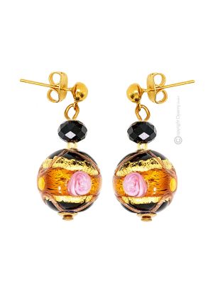 PENDIENTES DE FLORES bisutería artística cuentas de cristal de Murano con oro de 18 quilates auténtico hecho a mano Made in Italy