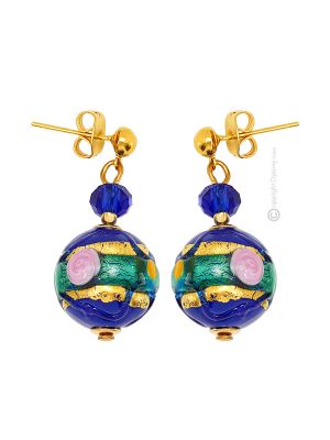 PENDIENTES DE FLORES bisutería artística cuentas de cristal de Murano con oro de 18 quilates auténtico hecho a mano Made in Italy