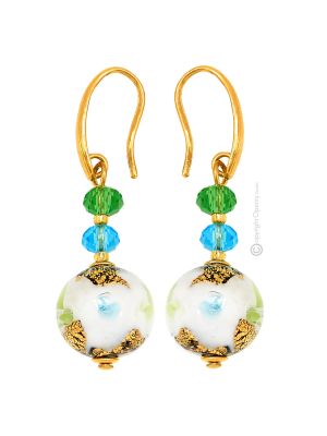 PENDIENTES DE MÁRMOL bisutería artística cuentas de cristal de Murano con oro de 18 quilates auténtico hecho a mano Made in Italy